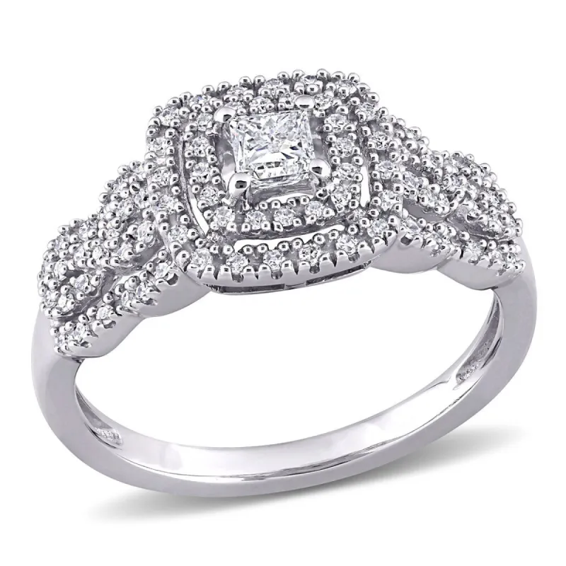 Miadora 10k White Gold 1/2ct TDW Princess-cut Diamond Double Halo Engagement Ring sold by Zulily