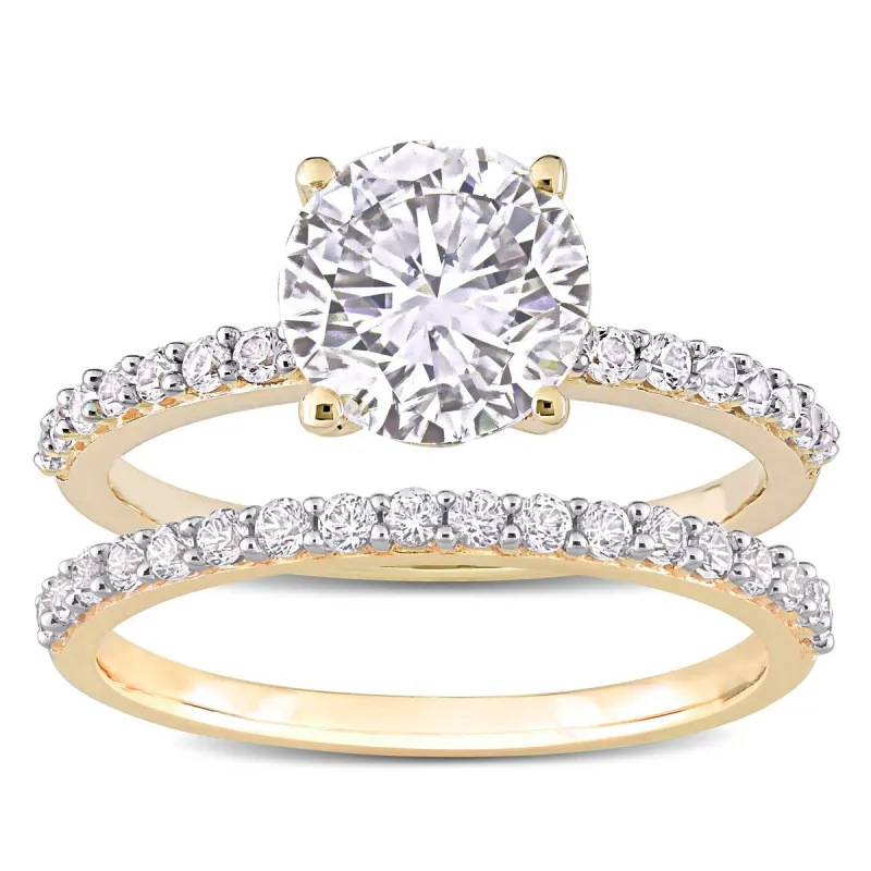 Miadora Created White Sapphire Solitaire Bridal Ring Set in 10k Yellow Gold sold by Zulily