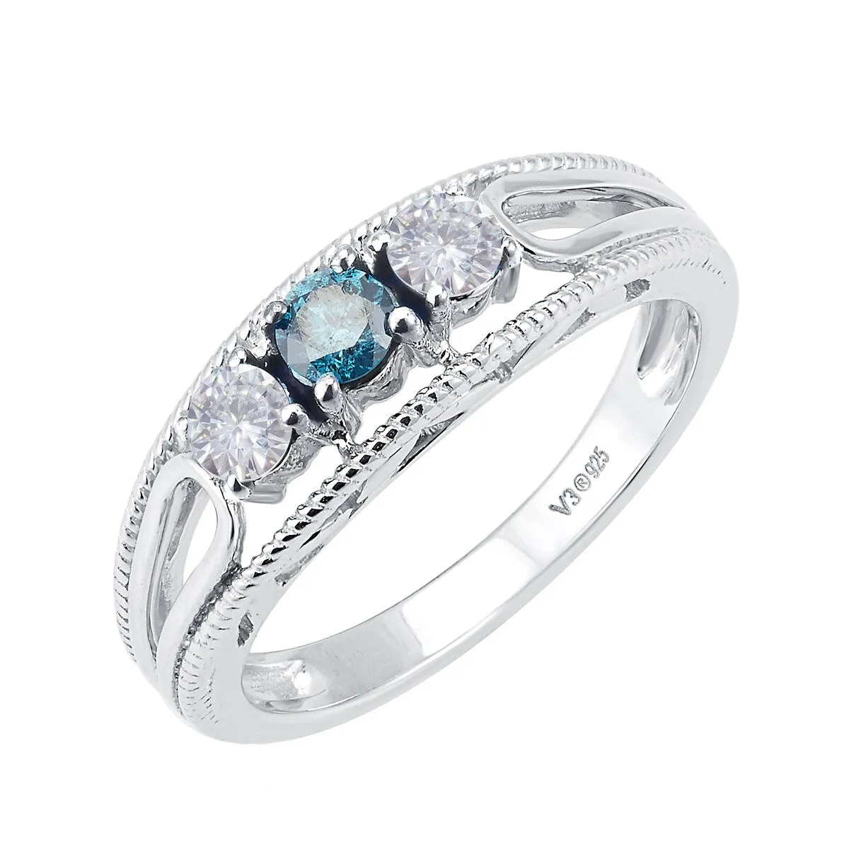Sterling Silver with Genuine Blue Diamond and Moissanite Ring sold by Zulily product image thumbnail 2