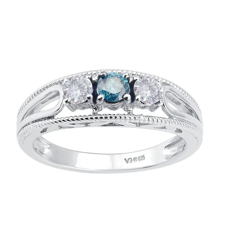 Sterling Silver with Genuine Blue Diamond and Moissanite Ring sold by Zulily