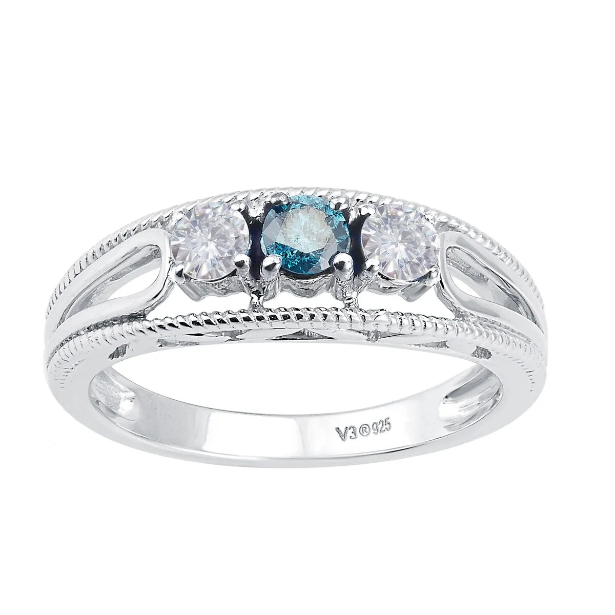 Sterling Silver with Genuine Blue Diamond and Moissanite Ring sold by Zulily