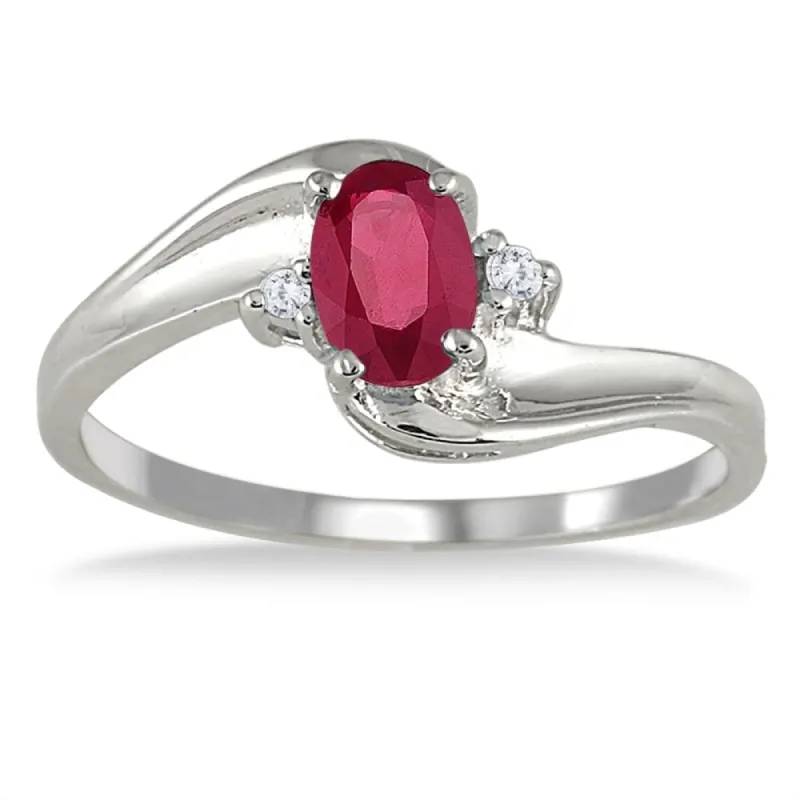 Ruby Gemstone and Diamond Wave Ring 14k White Gold sold by Zulily