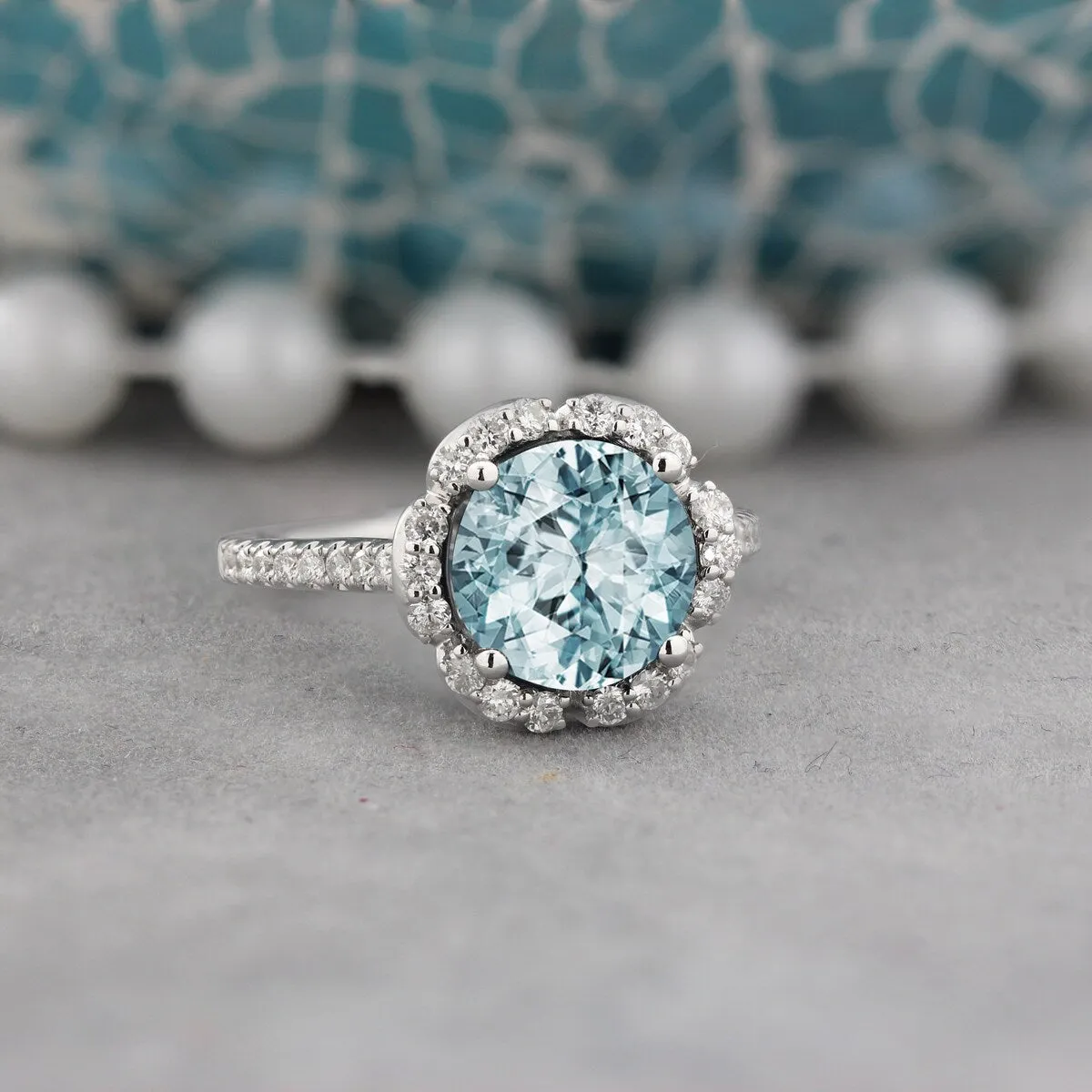 Auriya Vintage 1 7/8ct Fancy Aquamarine and Halo Diamond Engagement Ring 3/8ct Fancy 14k Gold sold by Zulily