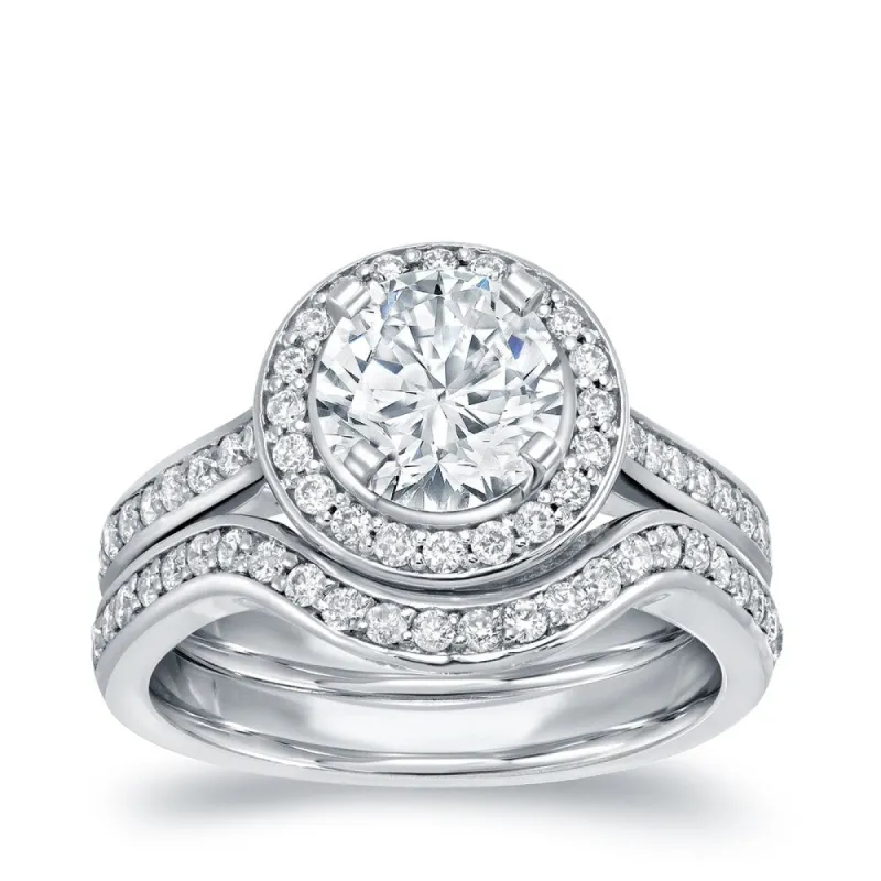 Auriya 14k Gold 1 1/2ctw Diamond Halo Engagement Ring Set sold by Zulily