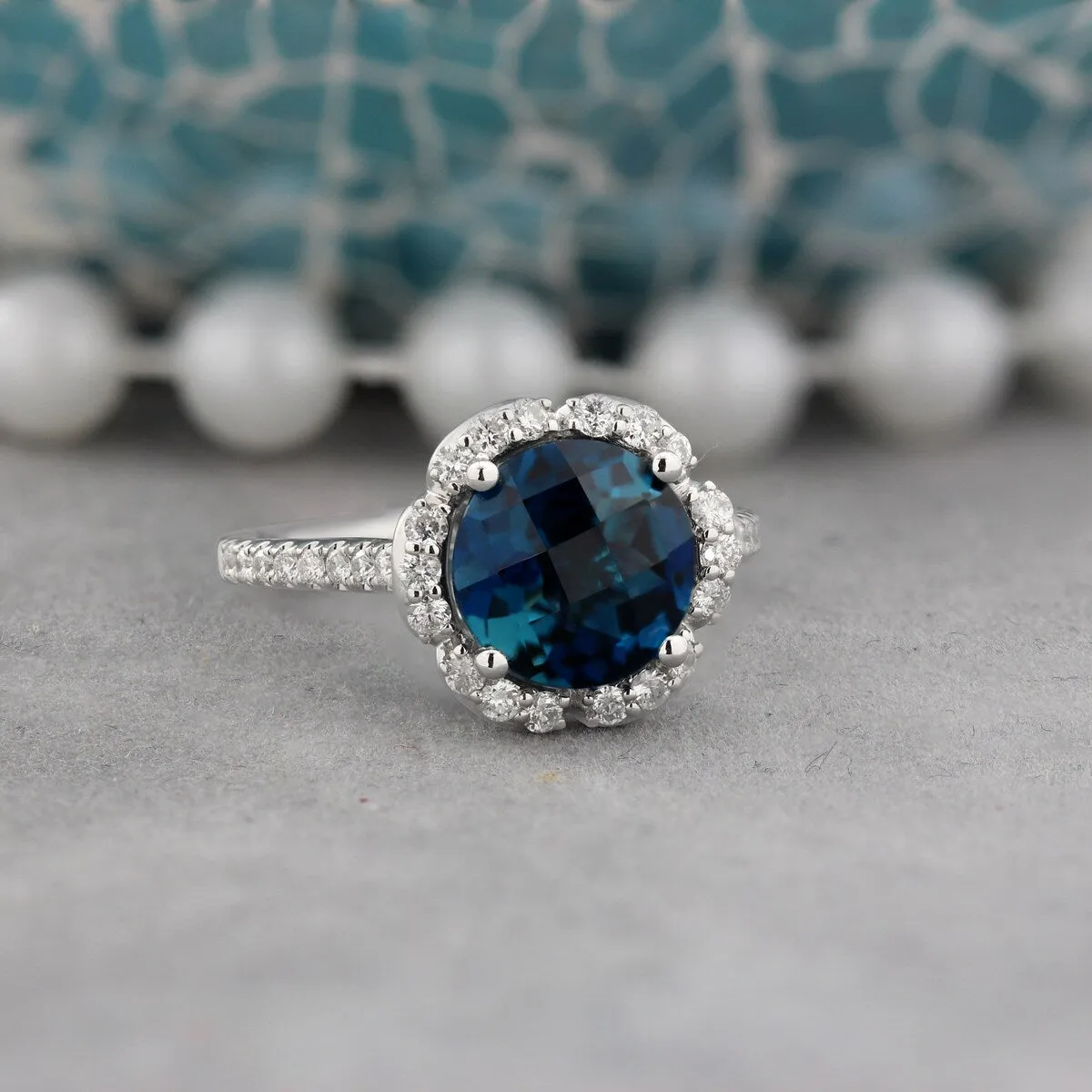 Auriya Vintage 3 1/10ct Fancy London Blue Topaz and Halo Diamond Engagement Ring 3/8ct Fancy 14k Gold sold by Zulily