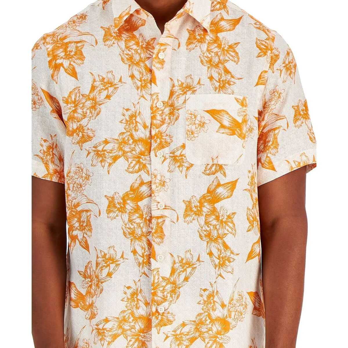 Club Room Men's Floral Weave Linen Short Sleeve Button Up Shirt Orange Size Small sold by Zulily product image thumbnail 3