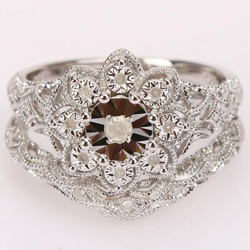 Miadora Sterling Silver 1/10ct TDW Diamond Floral Vintage Bridal Ring Set sold by Zulily