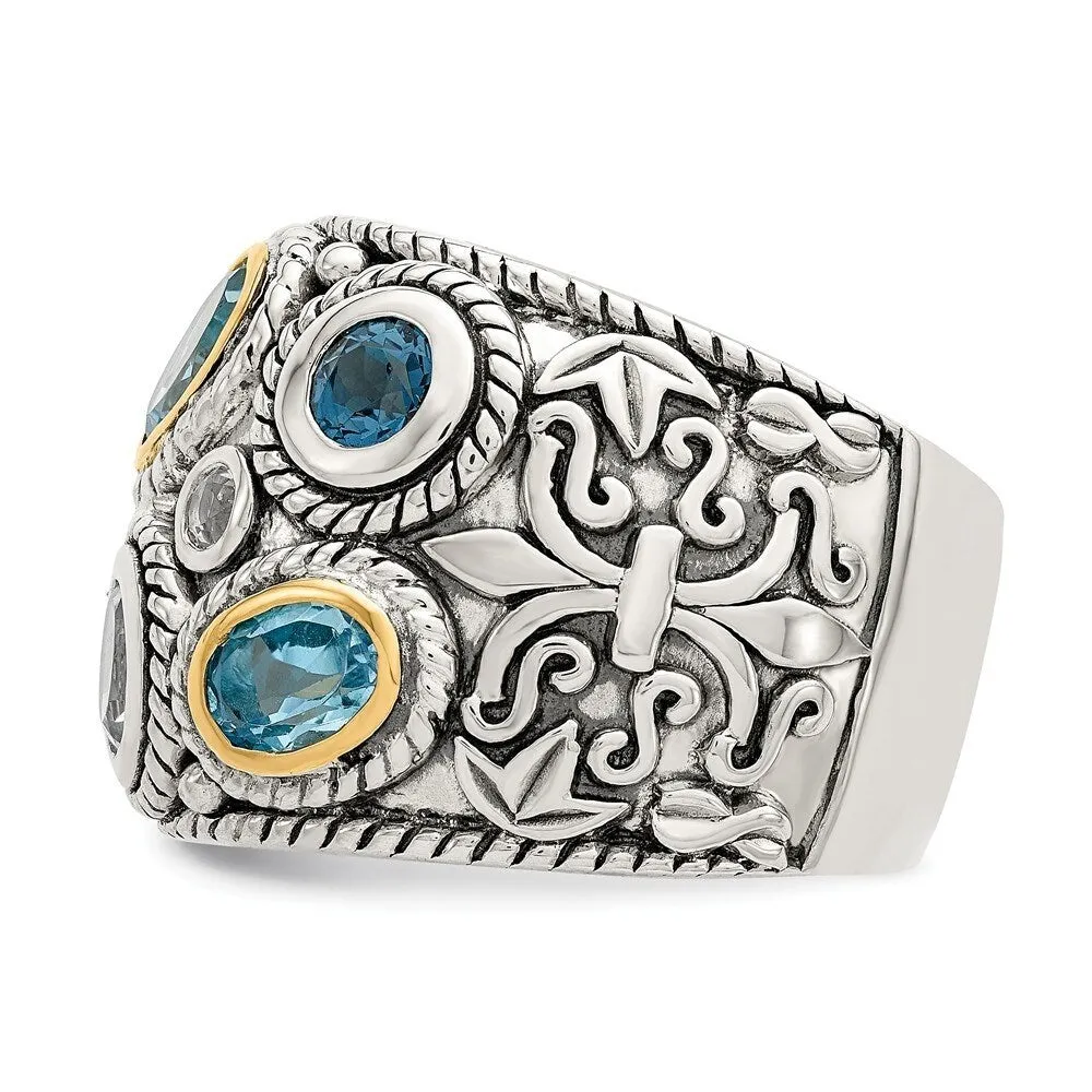 Curata 925 Sterling Silver 14k Gold Blue Topaz Wide Vintage Band Ring sold by Zulily product image thumbnail 4