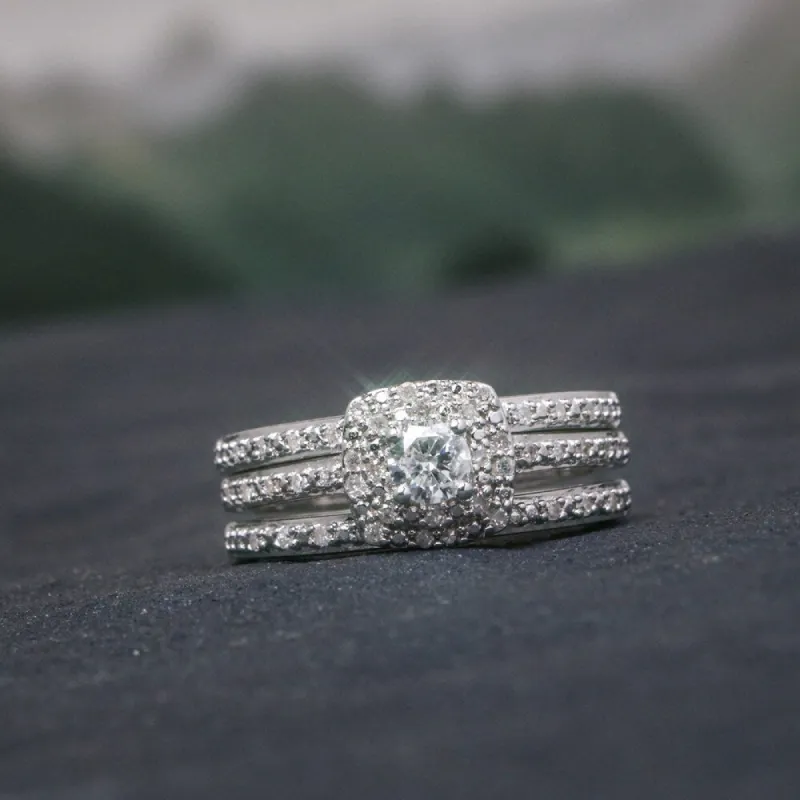 Miadora Sterling Silver 1/2ct TDW Cushion Diamond Double Halo Bridal Ring Set sold by Zulily