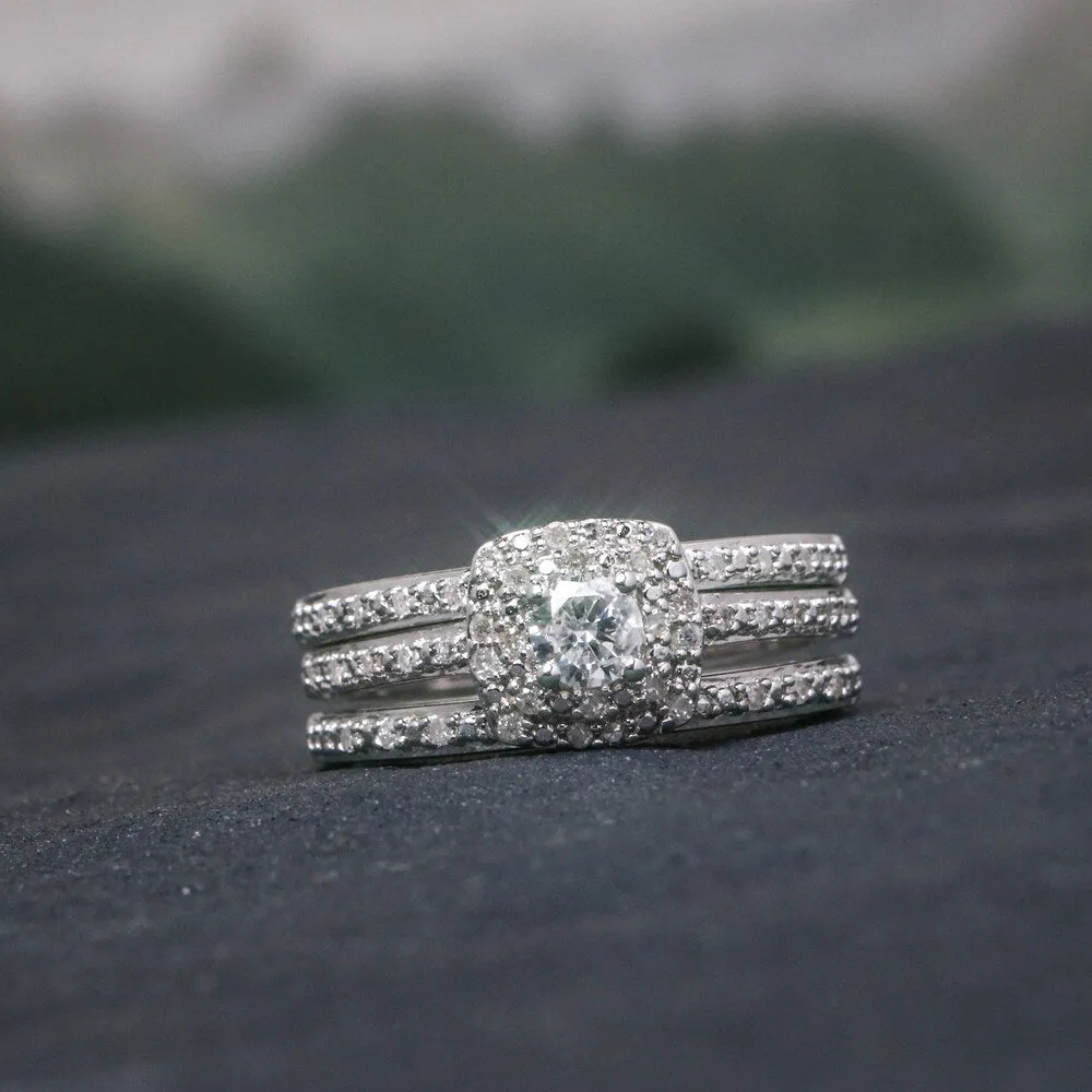 Miadora Sterling Silver 1/2ct TDW Cushion Diamond Double Halo Bridal Ring Set sold by Zulily