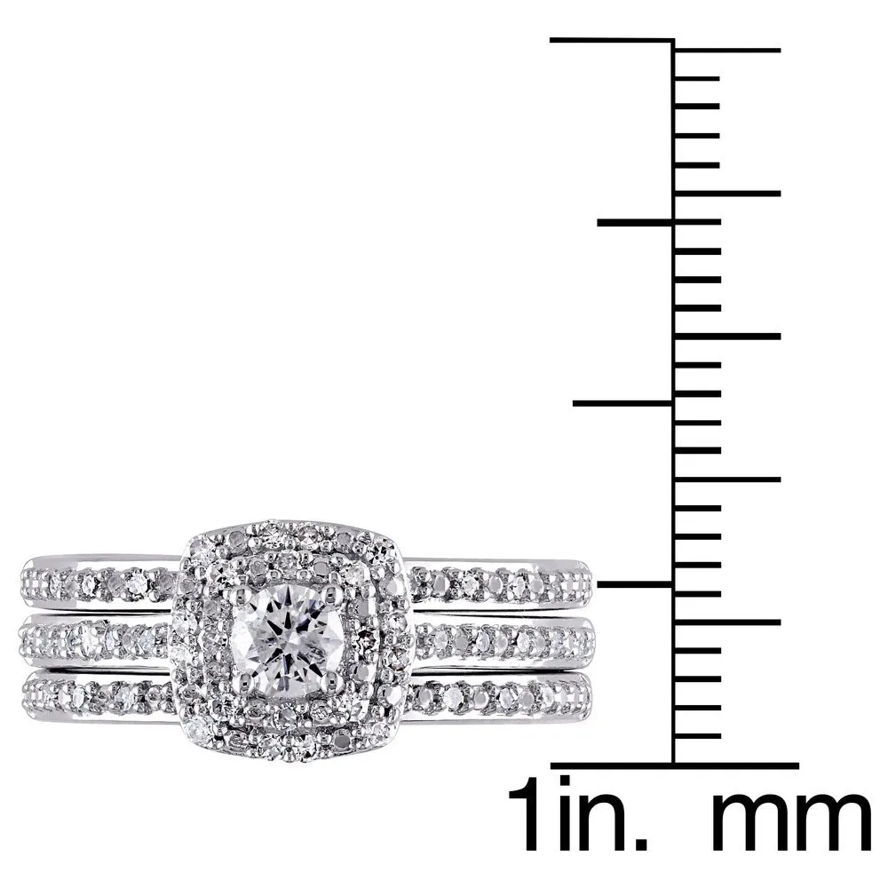Miadora Sterling Silver 1/2ct TDW Cushion Diamond Double Halo Bridal Ring Set sold by Zulily product image thumbnail 4