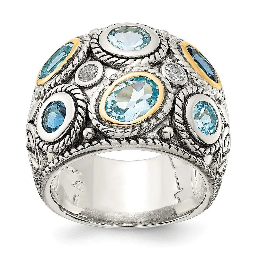 Curata 925 Sterling Silver 14k Gold Blue Topaz Wide Vintage Band Ring sold by Zulily