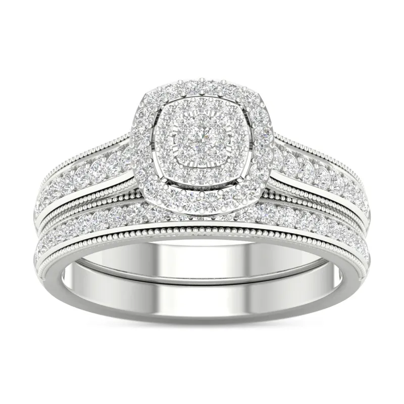 De Couer 10k Gold 1/2ct TDW Diamond Cluster Halo Engagement Ring Set sold by Zulily