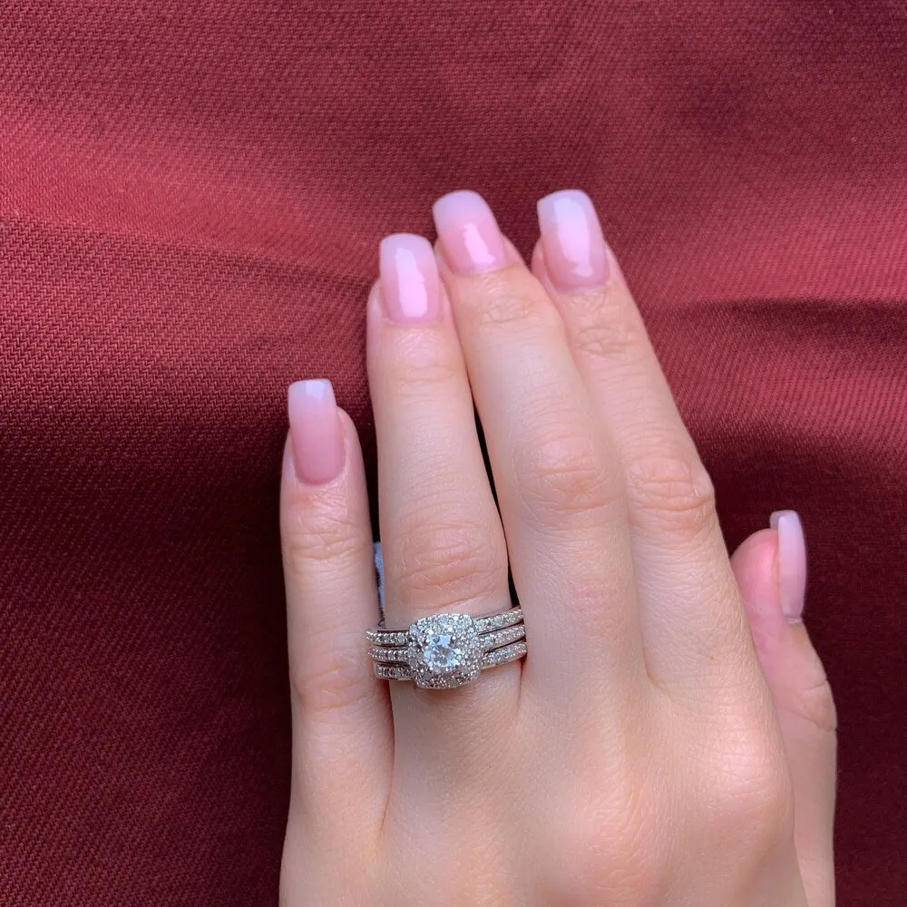 Miadora Sterling Silver 1/2ct TDW Cushion Diamond Double Halo Bridal Ring Set sold by Zulily product image thumbnail 2