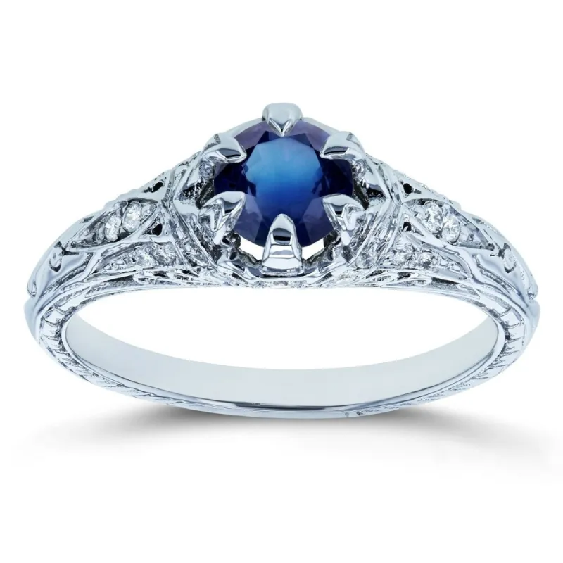 Annello by Kobelli 14k White Gold 5/8ct TGW Sapphire and Diamond 6-Prong Antique Engagement Ring sold by Zulily