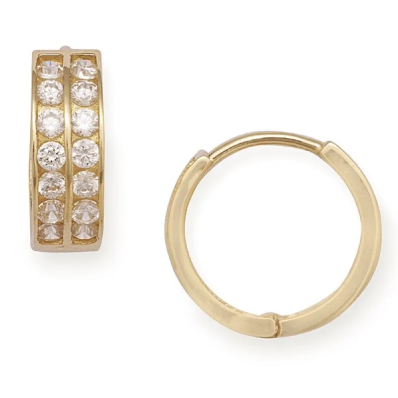 Curata 14k Gold Round CZ Double Row Hinged Hoop Earrings - White sold by Zulily