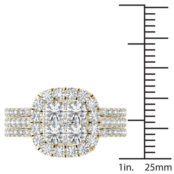 De Couer IGI Certified 14k Yellow Gold 2ct TDW Diamond Halo Engagement Ring Set with Two Bands sold by Zulily product image thumbnail 4