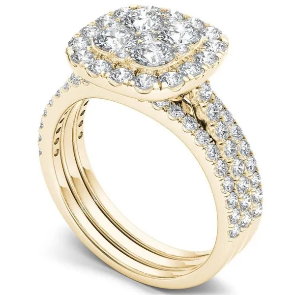 De Couer IGI Certified 14k Yellow Gold 2ct TDW Diamond Halo Engagement Ring Set with Two Bands sold by Zulily product image thumbnail 2