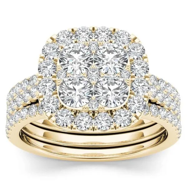 De Couer IGI Certified 14k Yellow Gold 2ct TDW Diamond Halo Engagement Ring Set with Two Bands sold by Zulily