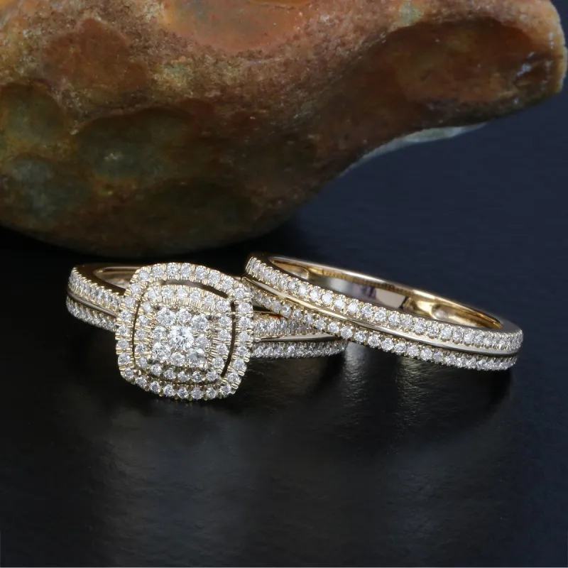 De Couer 14k Yellow Gold 1/2ct TDW Diamond Cluster Halo Bridal Set sold by Zulily