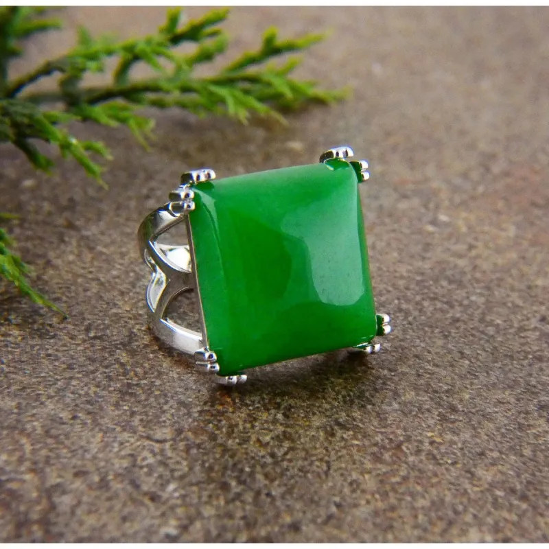 Vera & Co. Sterling Silver Green Jade Square Statement Ring sold by Zulily