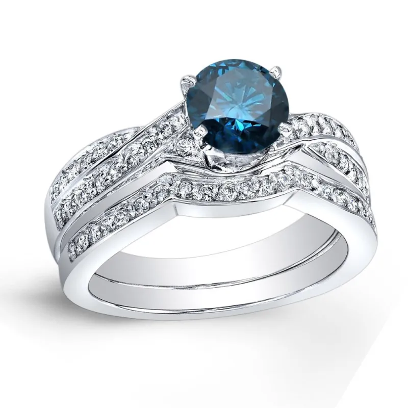Auriya Platinum 3/4ctw Twisted Round Blue Diamond Engagement Ring Set sold by Zulily