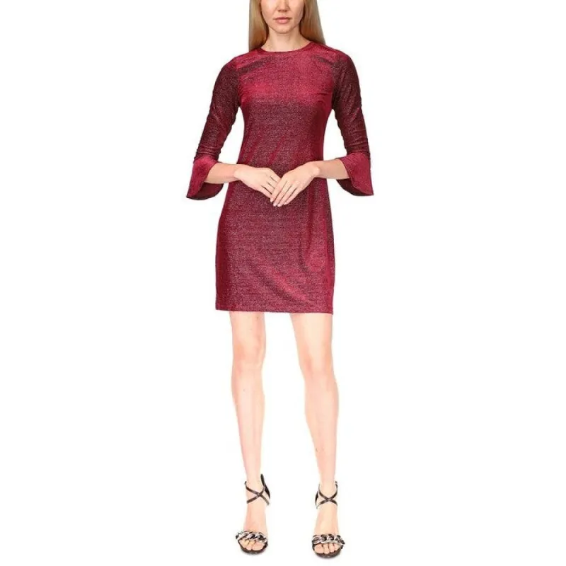 Michael Kors Women's Metallic Bell Sleeve Mini Dress Red made by Michael Kors