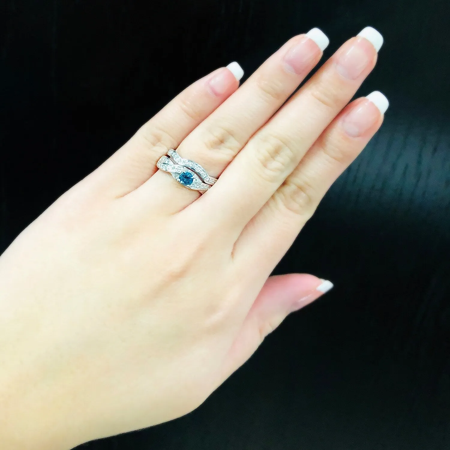 Auriya Platinum 3/4ctw Twisted Round Blue Diamond Engagement Ring Set sold by Zulily product image thumbnail 5