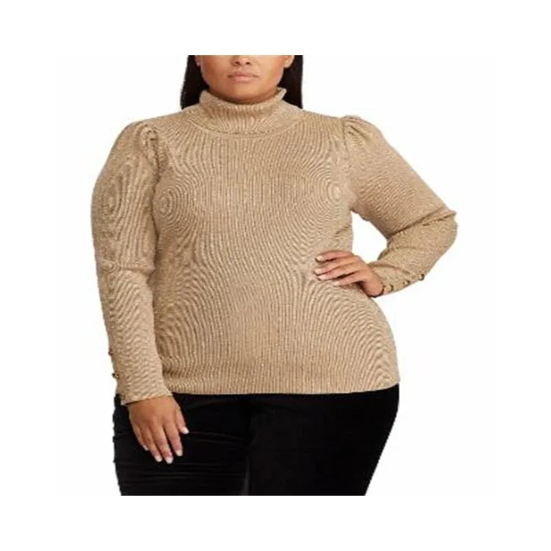 Lauren Ralph Lauren Women's Plus Size Puff-Sleeve Turtleneck Sweater Beige Size 1X sold by Zulily
