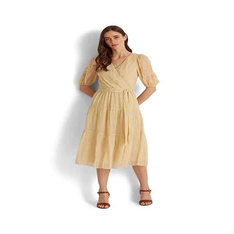 Ralph Lauren Women's Dobby Puff Sleeve Midi Dress Brown Size 6 sold by Zulily