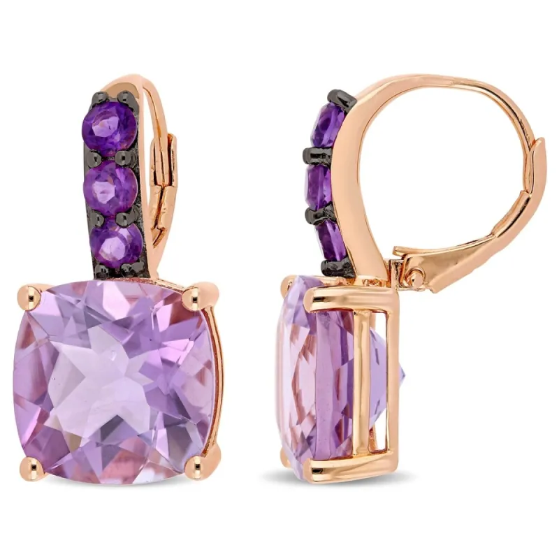 Miadora Rose Plated Sterling Silver 15 1/2ct TGW Rose De France and Amethyst Drop Earrings sold by Zulily