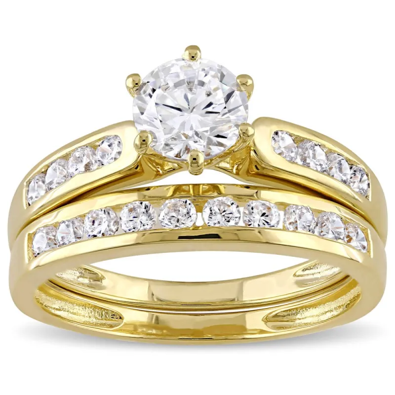 Miadora Yellow Silver Channel Set Cubic Zirconia Bridal Wedding Ring Set - White sold by Zulily