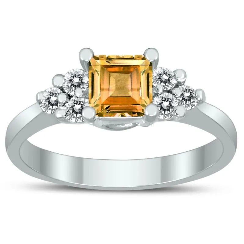 Princess Cut 5X5MM Citrine and Diamond Duchess Ring in 10K White Gold sold by Zulily
