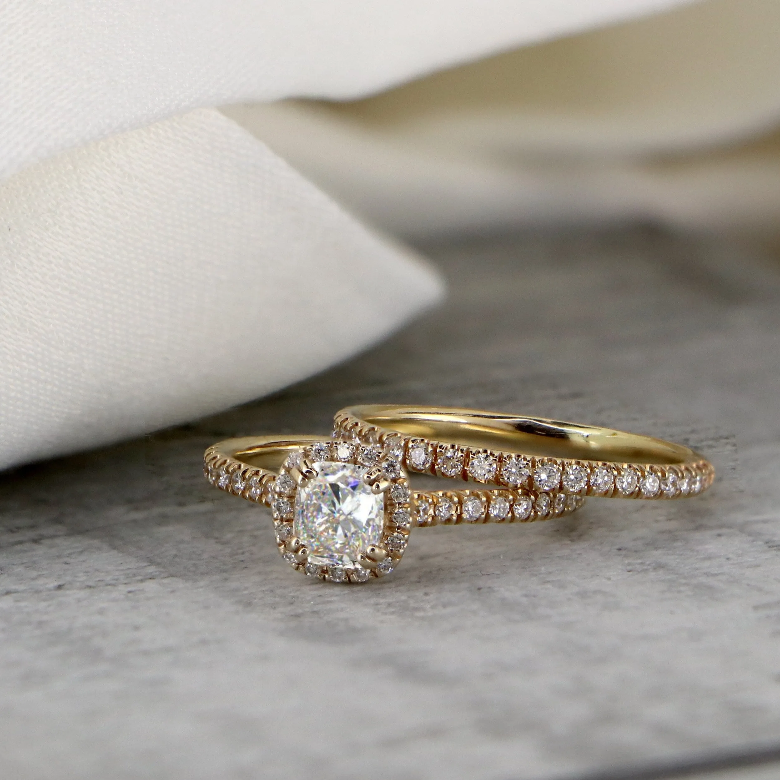 Auriya 14k Gold 2 ctw Cushion-cut Halo Diamond Wedding Ring Set sold by Zulily product image thumbnail 4