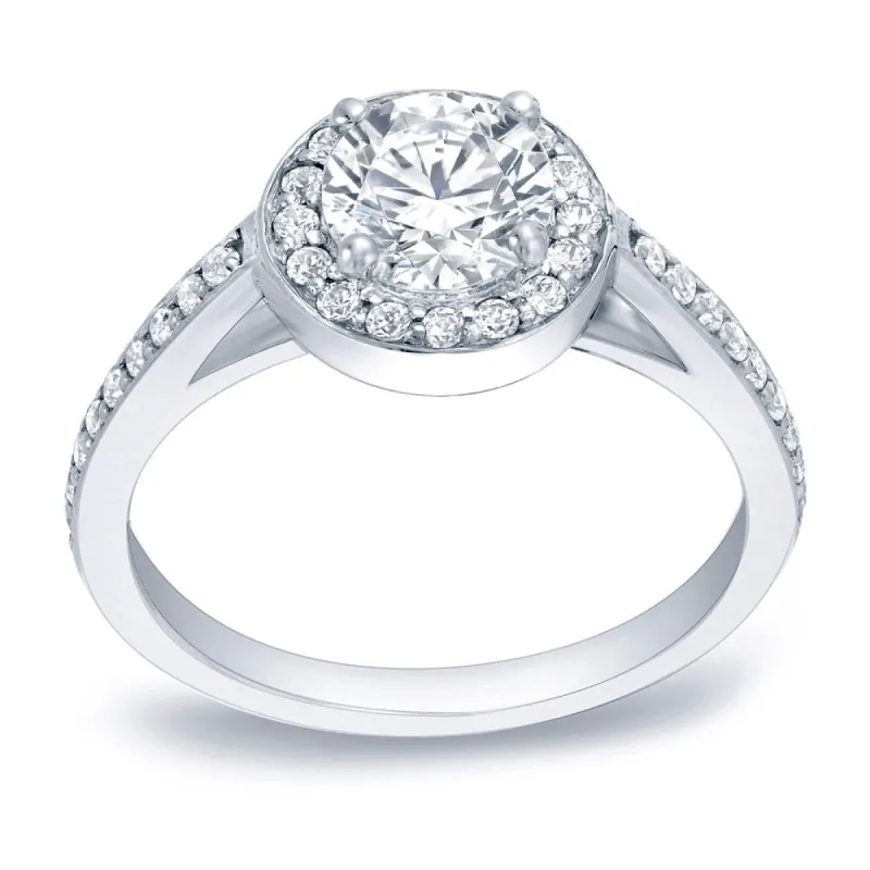 Auriya 1ctw Round Halo Diamond Engagement Ring Platinum Certified sold by Zulily