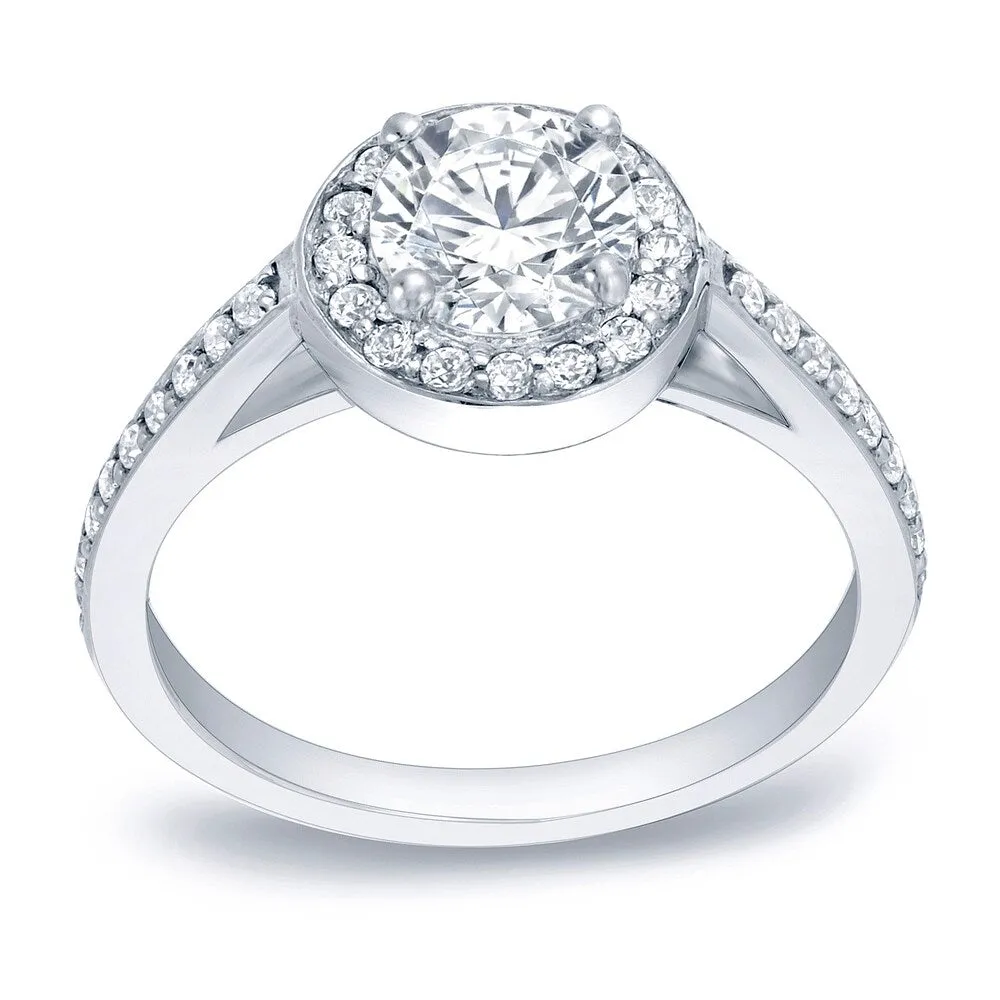 Auriya 1ctw Round Halo Diamond Engagement Ring Platinum Certified sold by Zulily