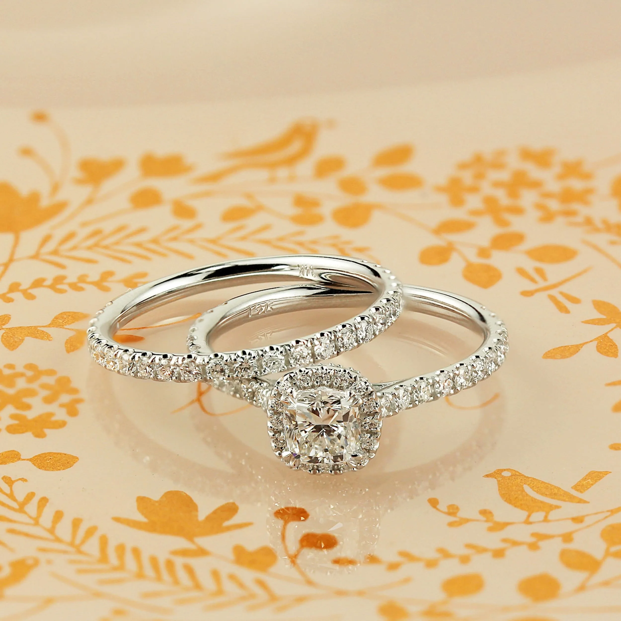 Auriya 14k Gold 2 ctw Cushion-cut Halo Diamond Wedding Ring Set sold by Zulily product image thumbnail 2