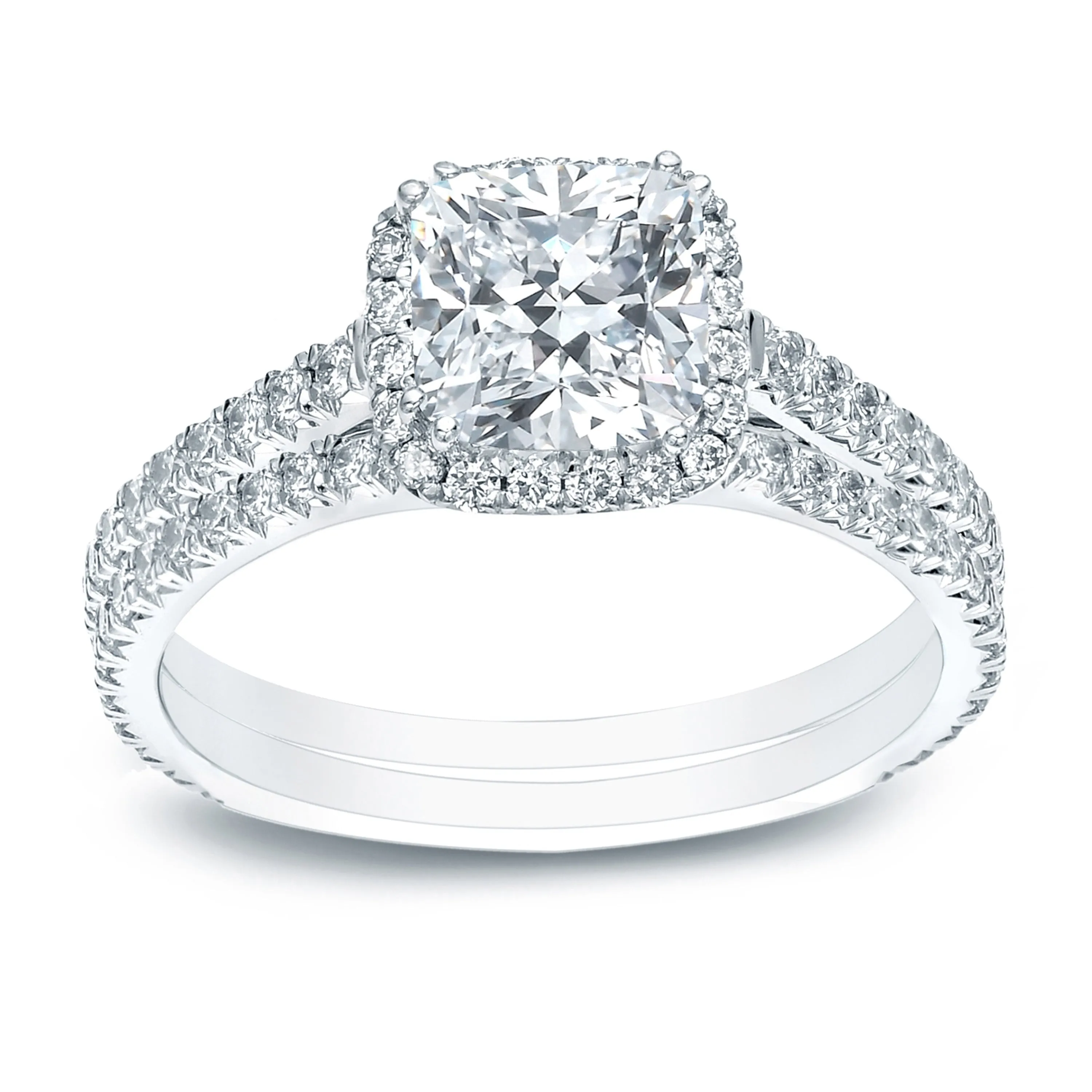 Auriya 14k Gold 2 ctw Cushion-cut Halo Diamond Wedding Ring Set sold by Zulily