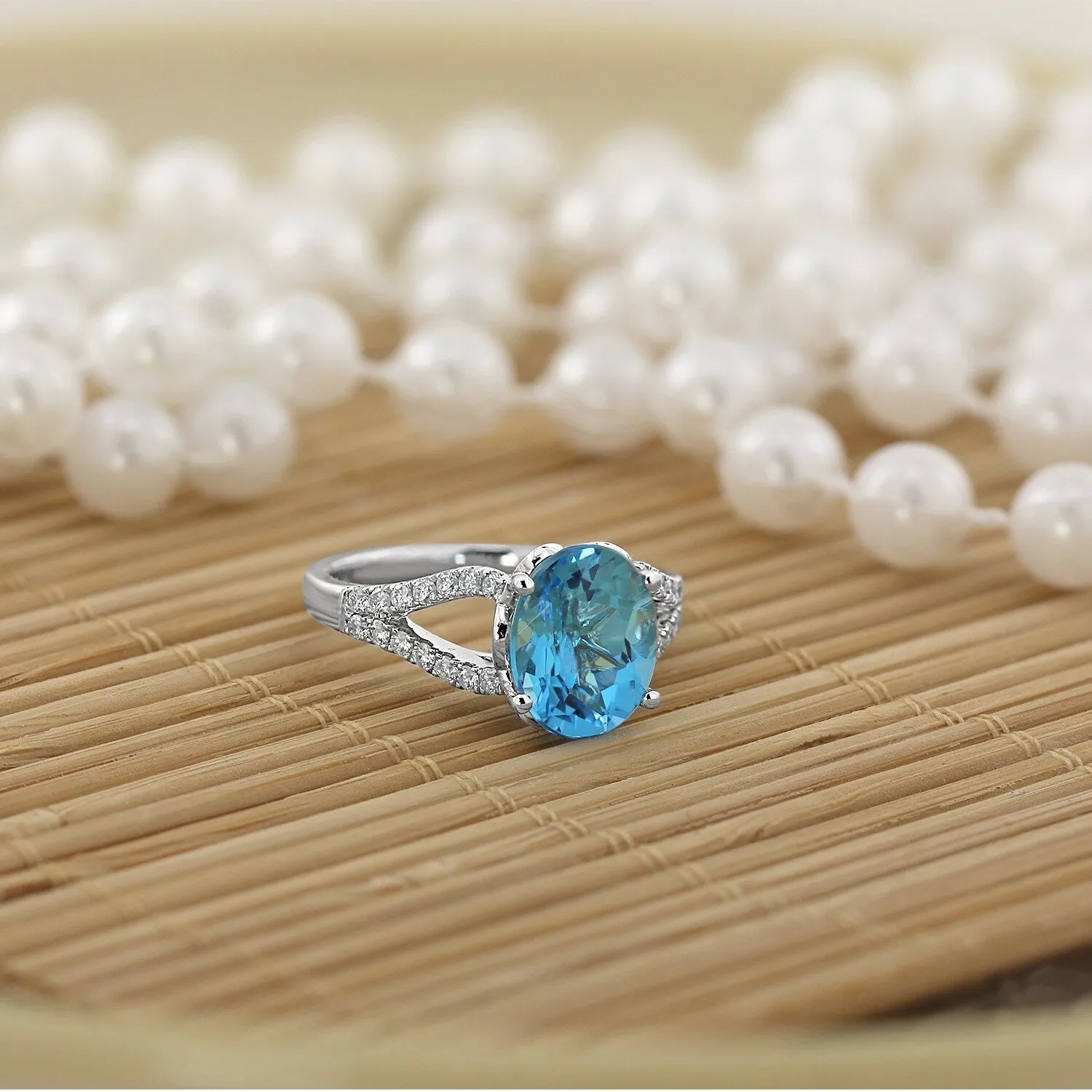 Auriya 3 1/3ct Fancy Oval Swiss Blue Topaz and Diamond Engagement Ring 1/3cttw 14k Gold sold by Zulily product image thumbnail 2
