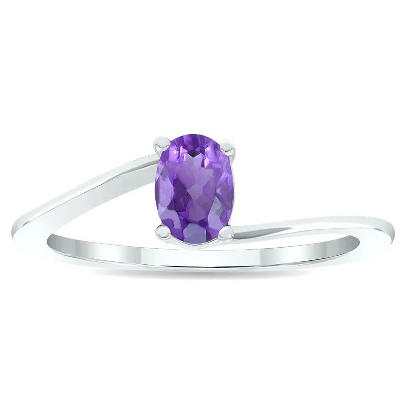 Women's Solitaire Amethyst Wave Ring in 10K White Gold sold by Zulily