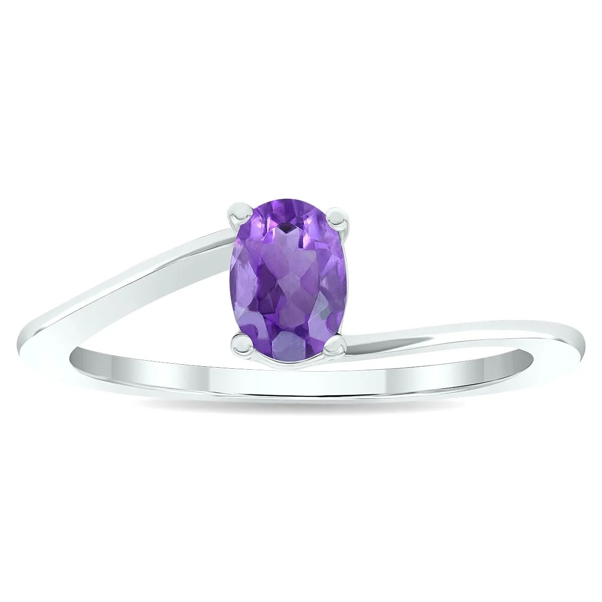 Women's Solitaire Amethyst Wave Ring in 10K White Gold sold by Zulily