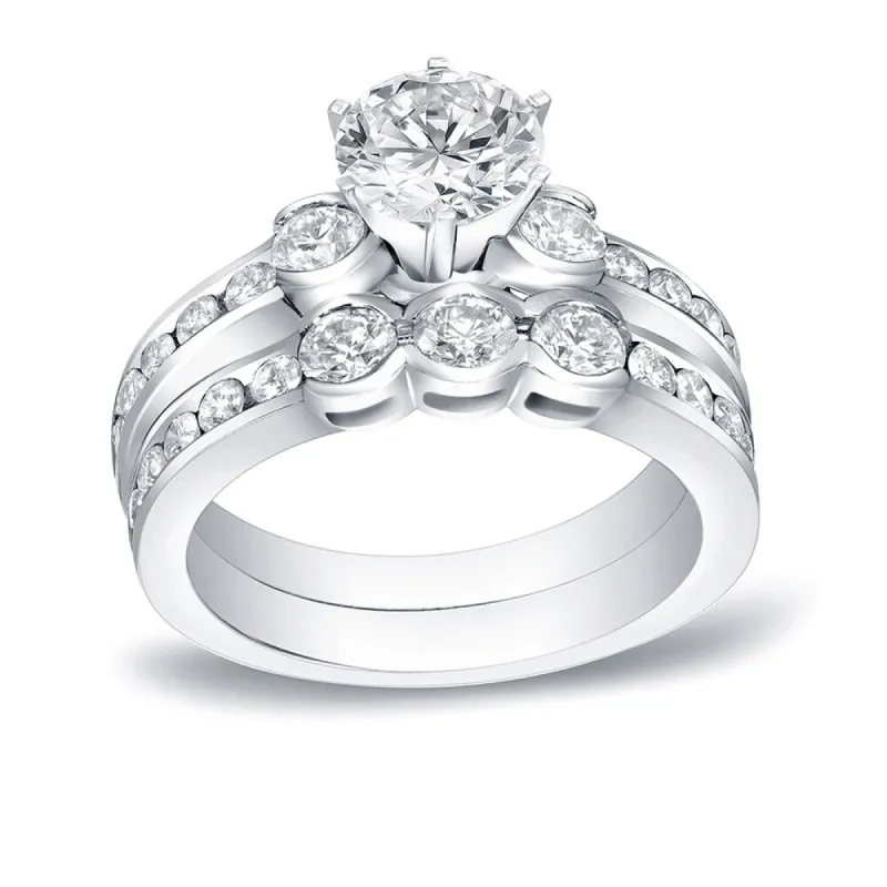 Auriya 14k Gold 1 1/2ctw Round 3-Stone Diamond Engagement Ring Set sold by Zulily