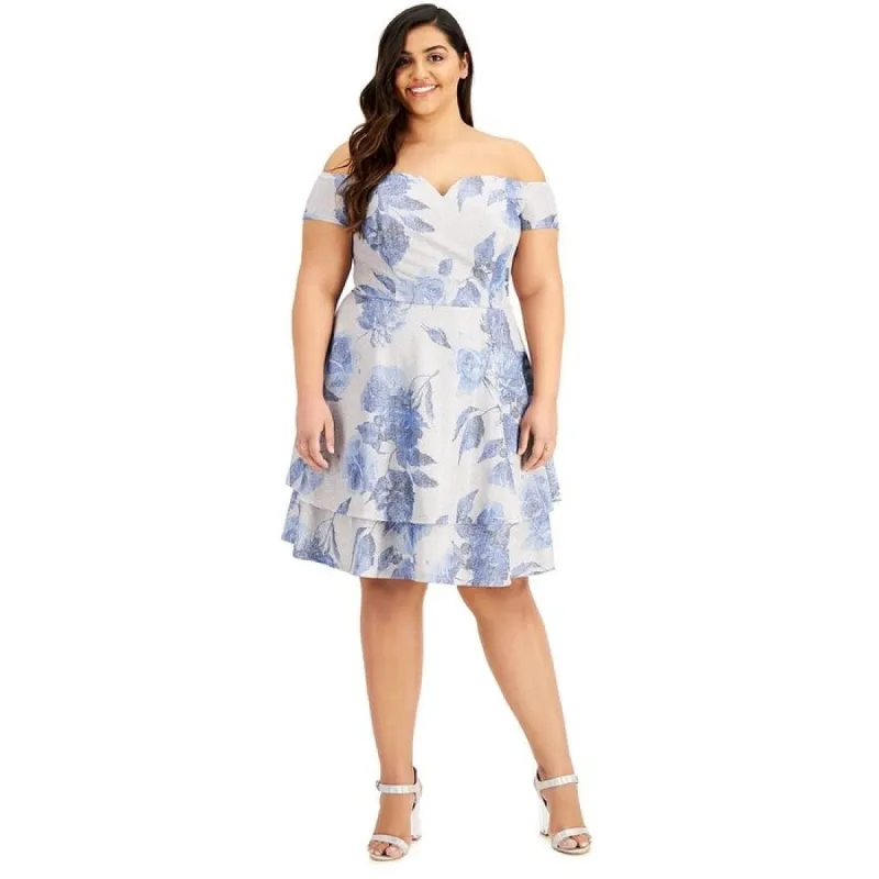 B Darlin Women's Trendy Floral Print Off The Shoulder Dress Gray Size 16 sold by Zulily