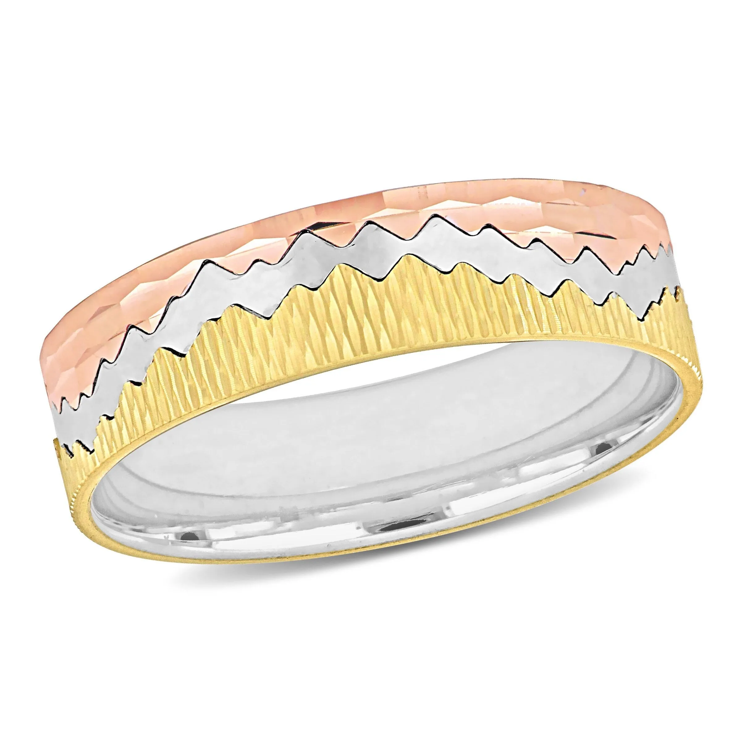 Miadora 6 mm Mens Zigzag Hammered Finish Wedding Band in 3-Tone 14k Gold sold by Zulily