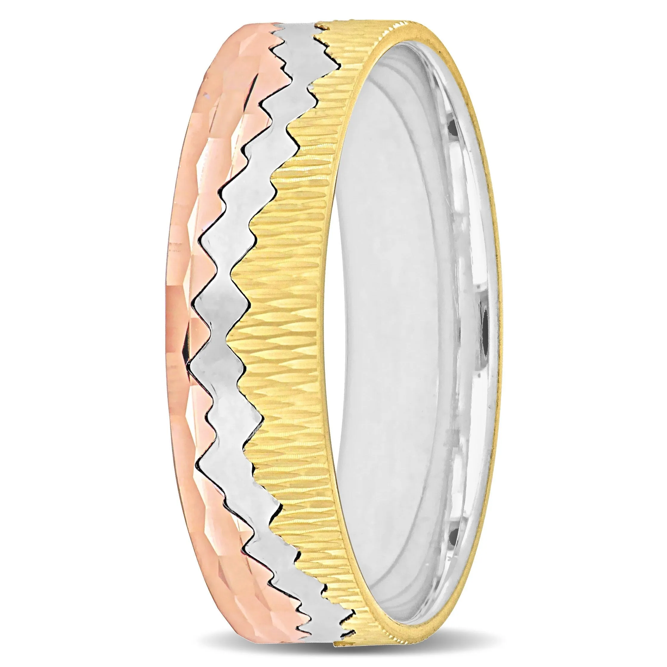 Miadora 6 mm Mens Zigzag Hammered Finish Wedding Band in 3-Tone 14k Gold sold by Zulily product image thumbnail 2