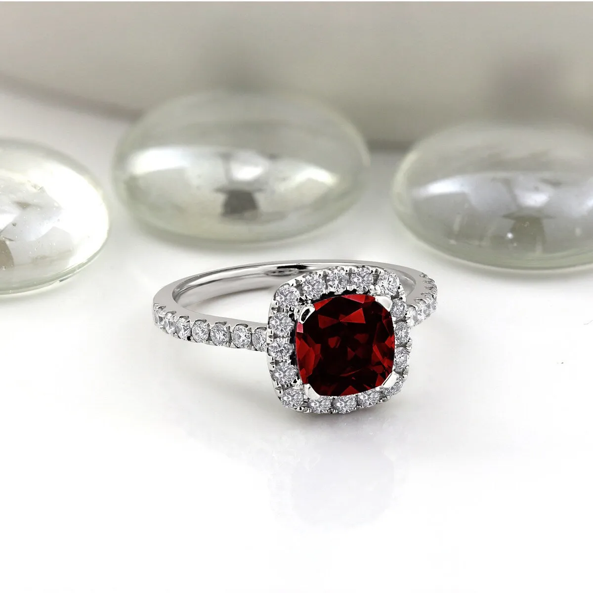 Auriya 1 3/8ct Cushion-cut Garnet and Halo Diamond Engagement Ring 1/2cttw 14k Gold sold by Zulily product image thumbnail 2