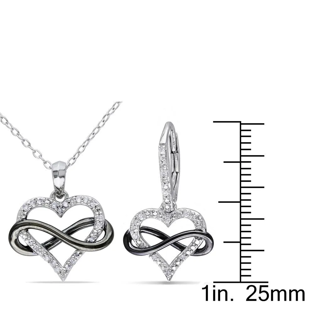 Miadora Sterling Silver 1/5ct TDW Diamond Heart Infinity Necklace and Earrings Set - Silver/Black sold by Zulily product image thumbnail 3