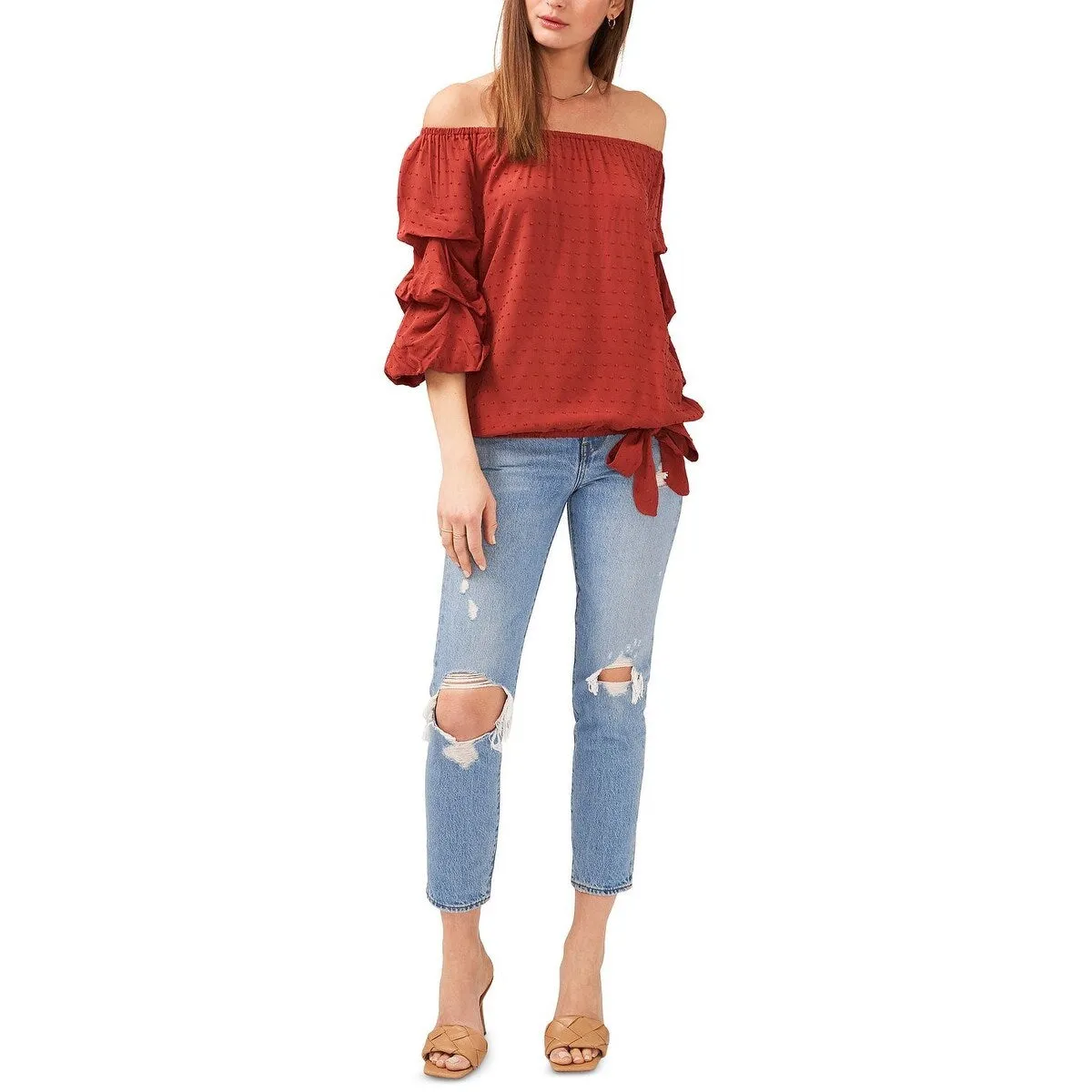 Vince Camuto Women's Clip Dot Bubble Sleeve Blouse Red sold by Zulily product image thumbnail 3