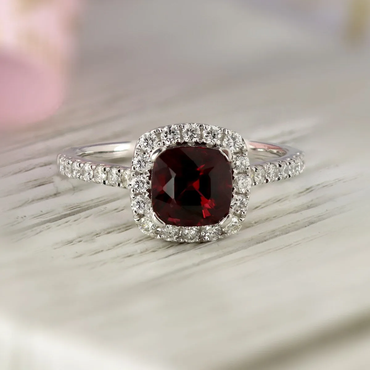 Auriya 1 3/8ct Cushion-cut Garnet and Halo Diamond Engagement Ring 1/2cttw 14k Gold sold by Zulily product image thumbnail 5