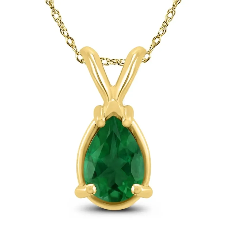 14K Yellow Gold 6x4MM Pear Emerald Pendant sold by Zulily